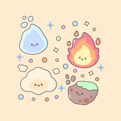 Vector Fruit Lemon Pear Mango Pineapple Banana with cute facial expressions and pastel colour