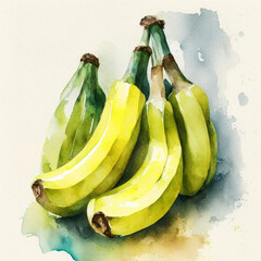 Fresh yellow bananas. Watercolor painting.