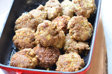a traditional Czech dish of fried meatballs, minced meat with vegetables,