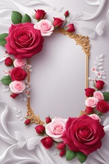 Beautiful roses on a elegant white background, Valentines Day background, Wedding background