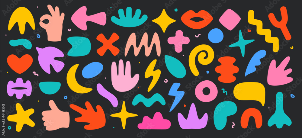 Poster mega set of trend abstract flat shapes in cartoon style. collection of decorative elements for desig