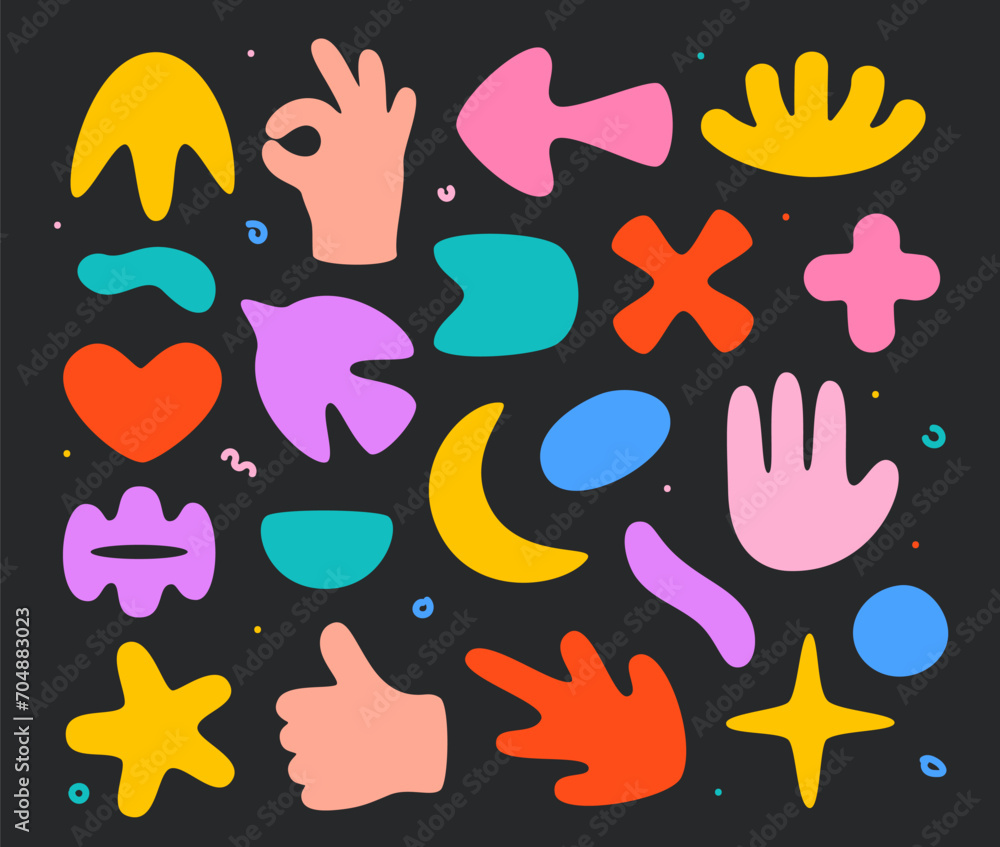 Poster set of trend abstract flat shapes in cartoon style. collection of decorative elements for design in 