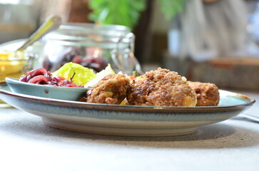 a traditional Czech dish of fried meatballs, minced meat with vegetables,