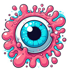 Slimy Alien Wonder: Illustration of a Big Eyed Monster Surrounded by Pink Slime with an AI Image Shade. A Refreshing Cartoon Design with a Transparent Background, Perfect for Any Creative Project