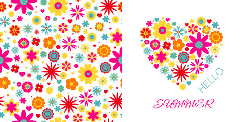
Seamless spring pattern for fabric, floral heart print for clothing.