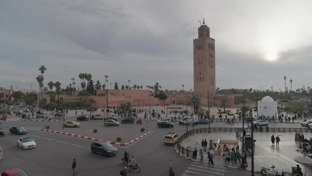 Medina Marrakesh, Morocco Old Town Cityscape and Minaret de la Koutoubia during Sunset
