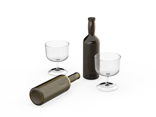 3D rendering of empty bottles and glasses