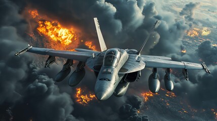 F16 Viper jet fighter flying low war explosions black smoke, wallpaper, Generative AI
