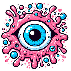 Slimy Alien Wonder: Illustration of a Big Eyed Monster Surrounded by Pink Slime with an AI Image Shade. A Refreshing Cartoon Design with a Transparent Background, Perfect for Any Creative Project