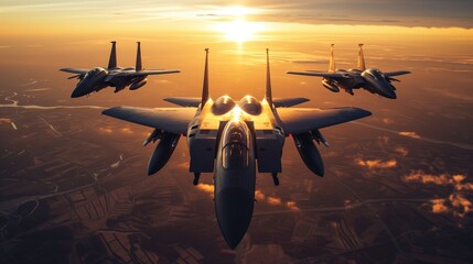 F15 Eagle Strike at sunset, Wallpaper, Generative AI