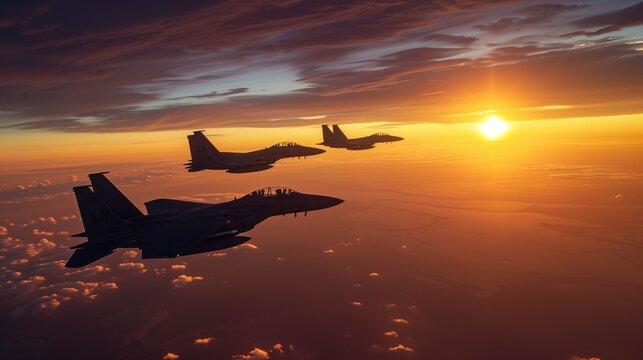 F15 Eagle Strike at sunset, Wallpaper, Generative AI