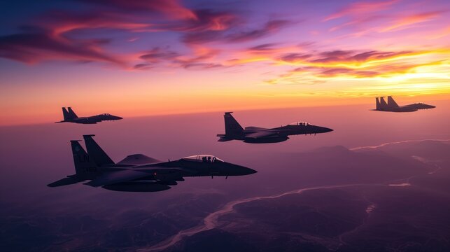 F15 Eagle Strike at sunset, Wallpaper, Generative AI