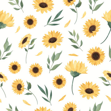 Yellow Sun Seamless Pattern Flower Frame Background