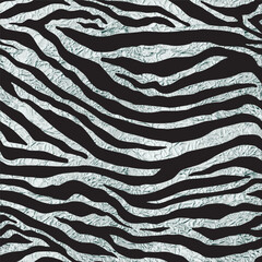 Zebra seamless repeated pattern background with silver foil texture. Vector illustration. - 704887291