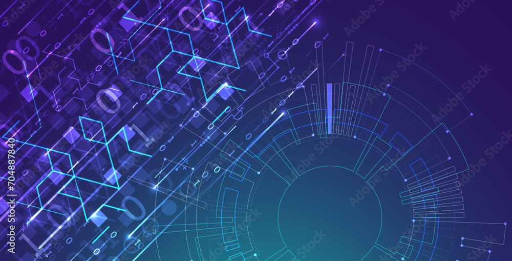 Poster Handmade abstract technology concept. Circuit board, high computer color background. Vector illustration with space for content, web - template, business tech presentation.