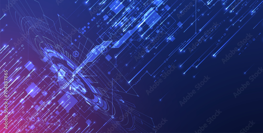 Poster Handmade abstract technology concept. Circuit board, high computer color background. Vector illustration with space for content, web - template, business tech presentation.