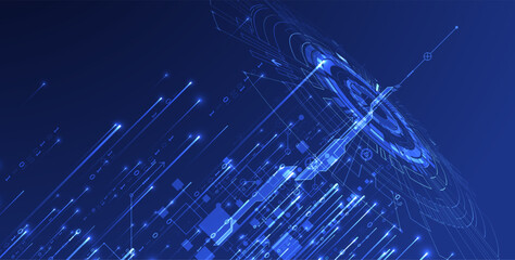 Handmade abstract technology concept. Circuit board, high computer color background. Vector illustration with space for content, web - template, business tech presentation.