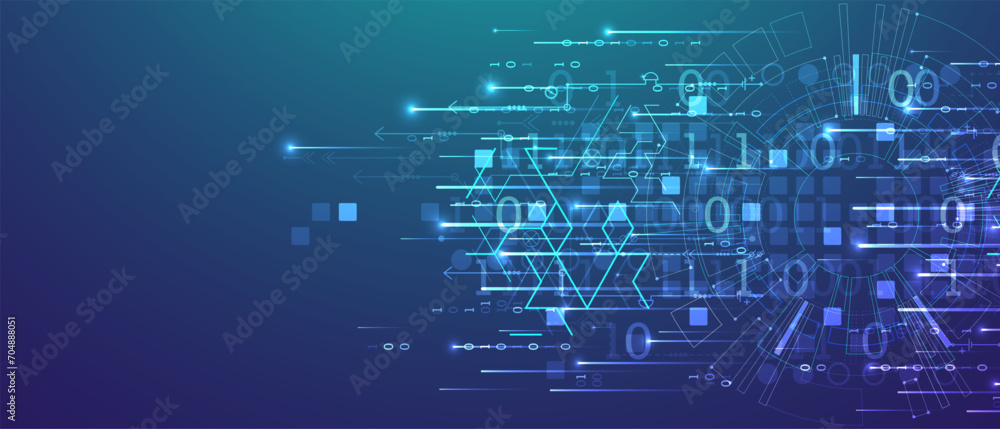 Poster Handmade abstract technology concept. Circuit board, high computer color background. Vector illustration with space for content, web - template, business tech presentation.