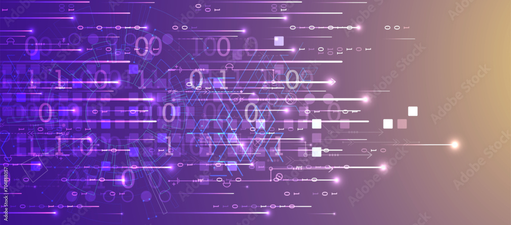 Poster Handmade abstract technology concept. Circuit board, high computer color background. Vector illustration with space for content, web - template, business tech presentation.