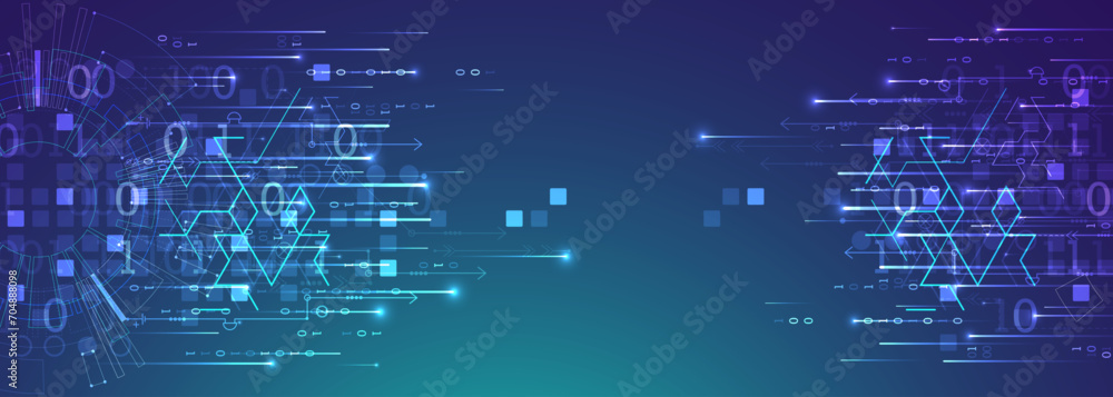 Poster Handmade abstract technology concept. Circuit board, high computer color background. Vector illustration with space for content, web - template, business tech presentation.