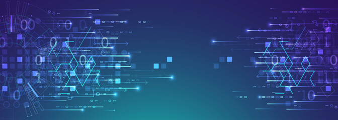 Handmade abstract technology concept. Circuit board, high computer color background. Vector illustration with space for content, web - template, business tech presentation.