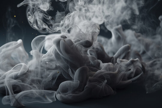Graphic resources of white smoke, mist, cloud or dye, paint floating in water or levitating in air. Abstract, minimalist and surreal blank background with copy space