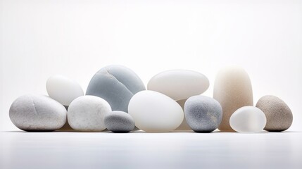Fototapeta na wymiar an isolated collection of translucent rocks on a clean white canvas, highlighting the ethereal and delicate qualities of these captivating stones.