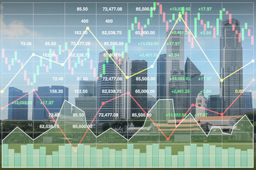 Stock financial index show successful investment on property business and construction industry urban buildings  image with graph and chart for presentation and report background. - 704890041