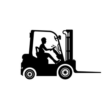 recommend clip art: Forklift truck black icon. Template for delivery, logistics, and shipping cargo. Vector illustration flat design. Isolated on white background.