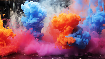 Person standing in between color smoke bombs