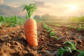 carrot in the middle of the field professional photography - obrazy, fototapety, plakaty