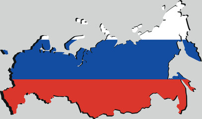 Flag of Russia in the form of a map. The concept of the national flag and map. White background.