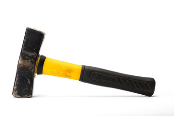 Hammer with yellow fiber handle isolated on white background.