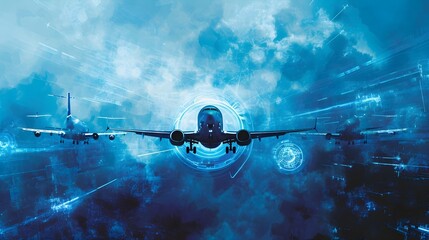 Blue Harmony Exploring Radar Signals in Commercial Aviation - obrazy, fototapety, plakaty