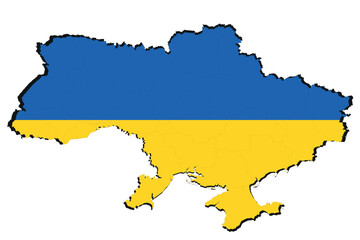 Flag of Ukraine in the form of a map. Ukraine. The concept of the national flag and map. White background.