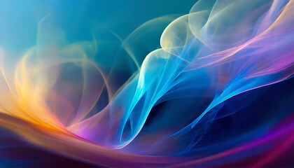 Blue background, realistic multi-colored smoke in the foreground; design element; creative layout