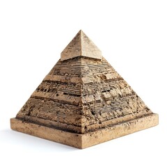 Toy small wooden world architectural landmark Great Pyramid of Giza isolated on white background