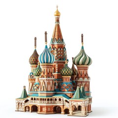 Fototapeta na wymiar Toy small wooden world architectural landmark St. Basil's Cathedral in Moscow isolated on white background