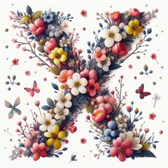 Obraz premium Flowers letter X. AI generated illustration