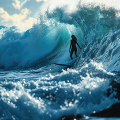 Surfing Silhouette: A Woman and the Giant Wave
