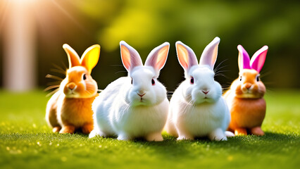 A family of Easter bunnies are waiting for Happy Easter