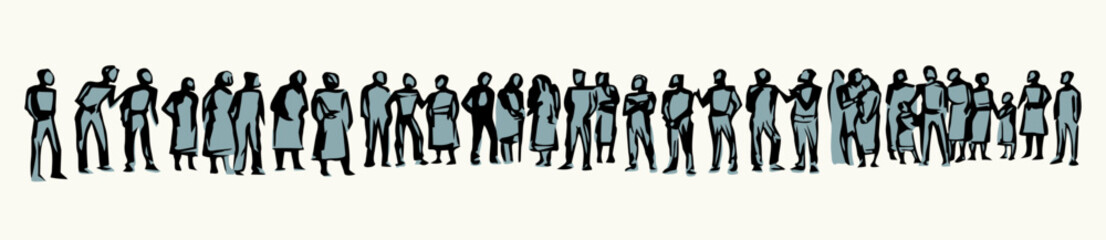 Vector drawing. People stand in a long line