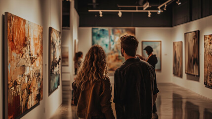Couple on a date in an art gallery - obrazy, fototapety, plakaty