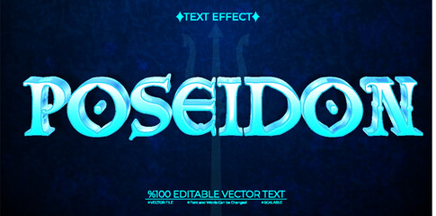 Blue Greek God Poseidon Editable Vector 3D Text Effect