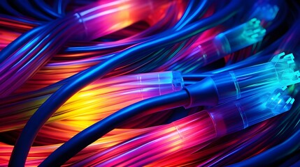 abstract background with lines, colored electric cables and led. optical fiber, intense colors, background for technology image and new business trends c