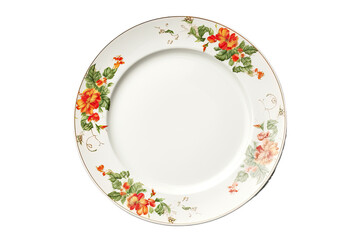 Bone China Dinner Plate with Rose Medallion Isolated On Transparent Background