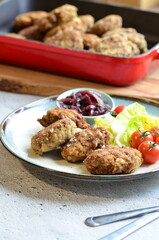 a traditional Czech dish of fried meatballs, minced meat with vegetables,