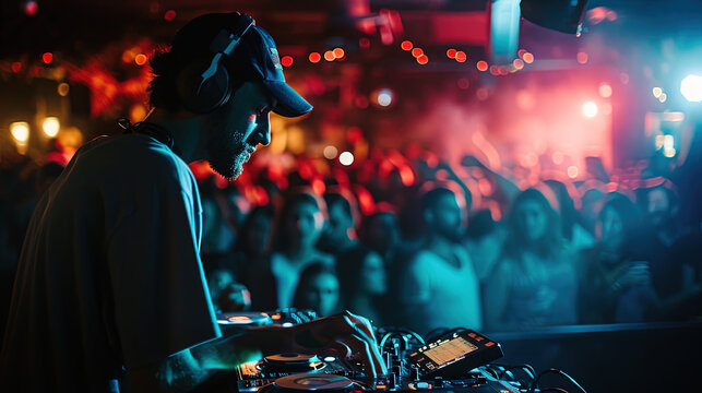 DJ at a youth party. Night club.