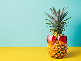  pineapples with sunglasses isolated on yellow background ai image 