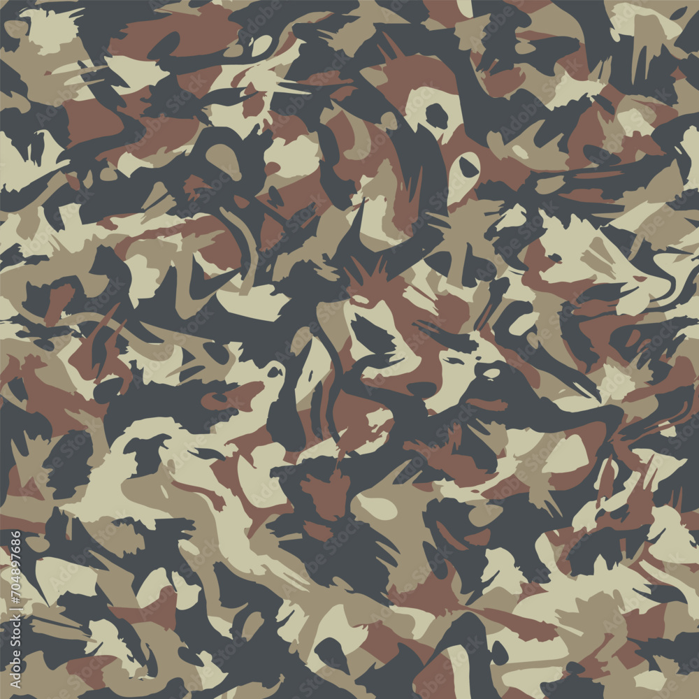 Poster brown camouflage with dry brush strokes, seamless grunge pattern. modern military camo texture, fash